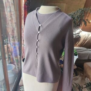 Lafayette 148 Wool Cardigan Sleeveless Shell Set Small Lavender Business Preppy